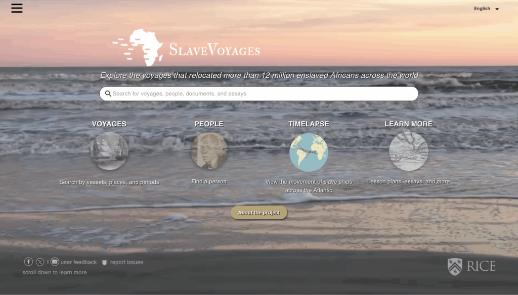 Front Page of SlaveVoyages.org