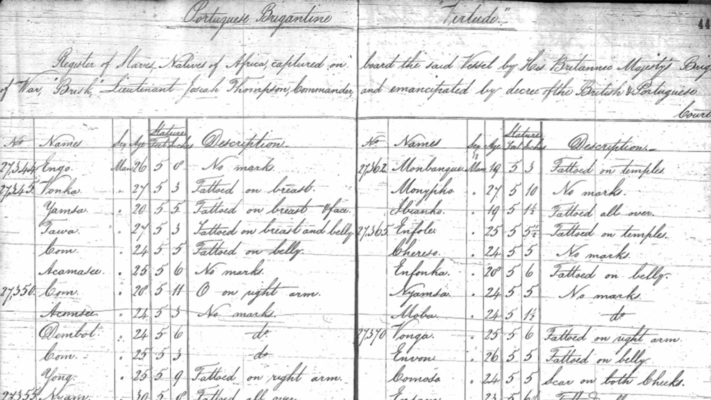 A list of people from SlaveVoyages.org as formal records of emancipation.